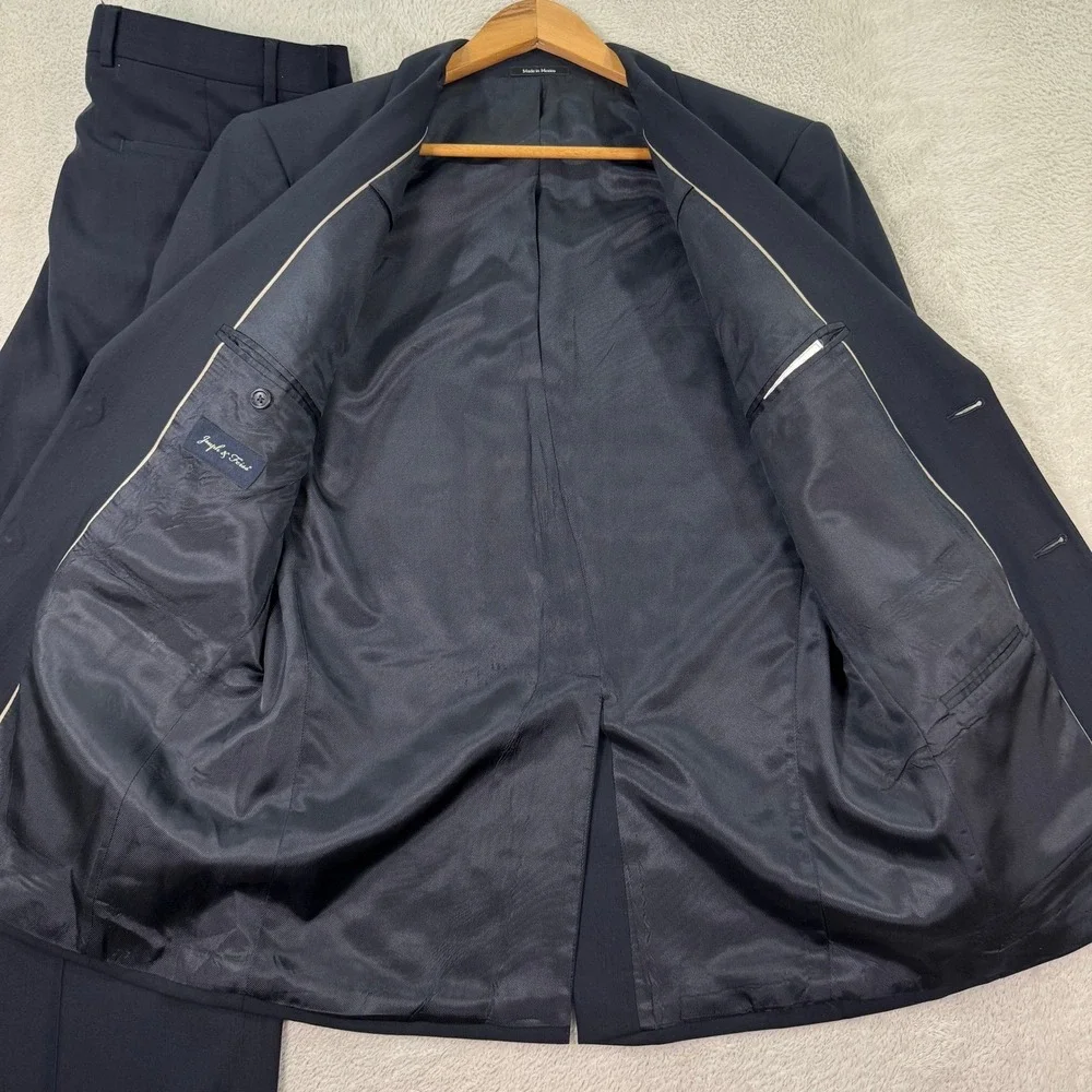 Joseph Feiss Mens 38S Short Classic Fit Navy Wool Suit Jacket Blazer Pants 32x30